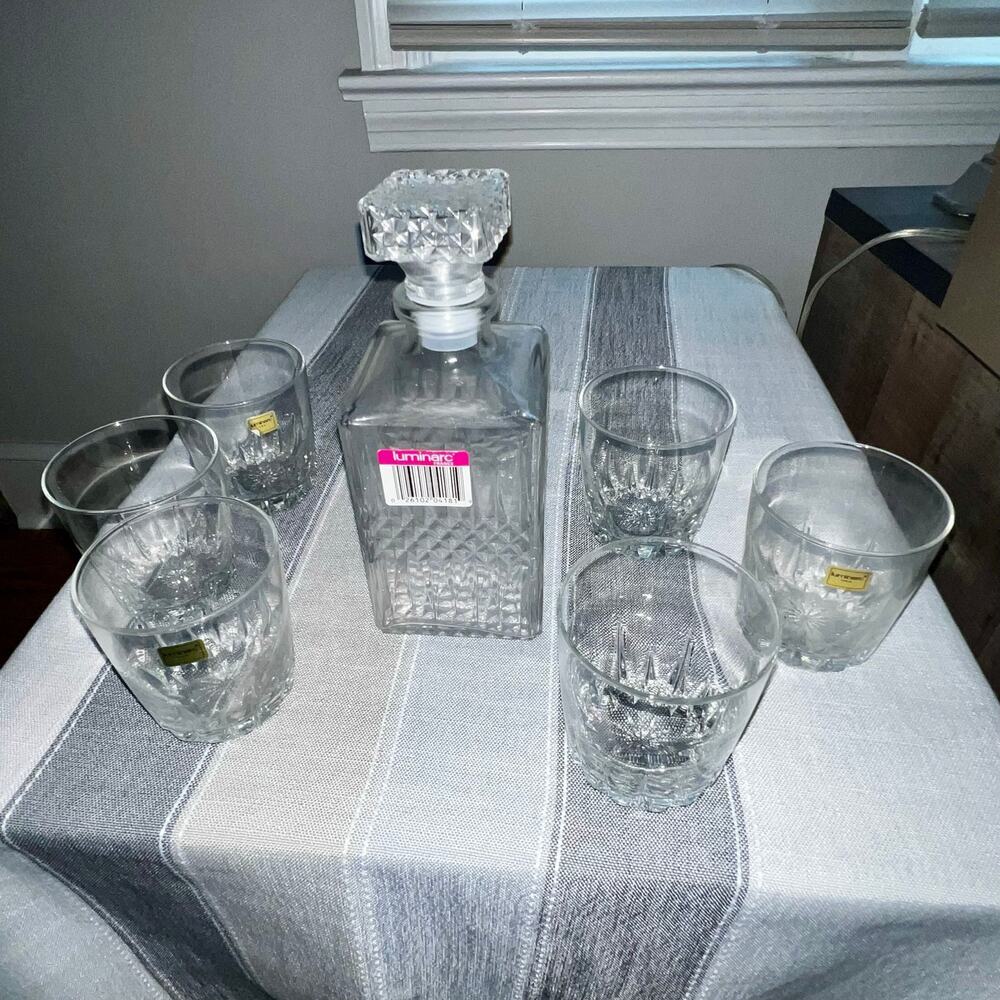 VTG Diamant Glass 7 PC On The Rocks Decanter Set Luminarc - Durand International